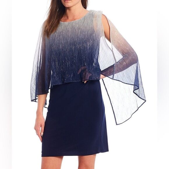 NWT SLNY WOMENS METALLIC CAPE MINI TWO PIECE DRESS navy silver size 18 N… - Picture 7 of 14